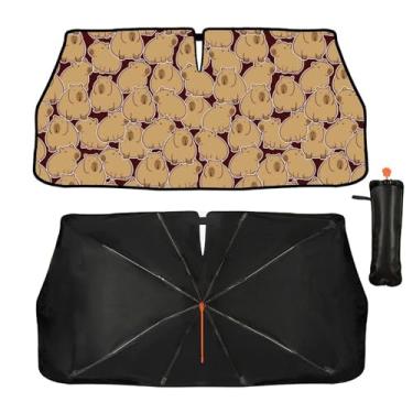 Imagem de Guarda-sol para carro, capivara, dobrável, pára-brisa de carro, guarda-sol, guarda-chuva, bloqueio, raios UV, calor, mantém o veículo fresco para carros, SUV e caminhões 144,8 cm x 76,2 cm