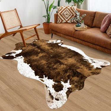 Imagem de Aoczes Tapete grande de couro sintético 1,4 x 1,6 m, estampa de vaca, tapete de área com estampa de animal sintético, tapete de pele de vaca para caubói vaqueira, quarto, sala de estar, sala de