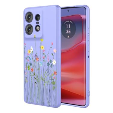 Imagem de HTXWXJC Capa de celular para Moto Edge 50 Pro, capa para Motorola Edge 50 Pro, à prova de choque, flexível, amortecedor, capa macia de TPU com estampa de flor, para Motorola Edge 50 Pro, flor roxa