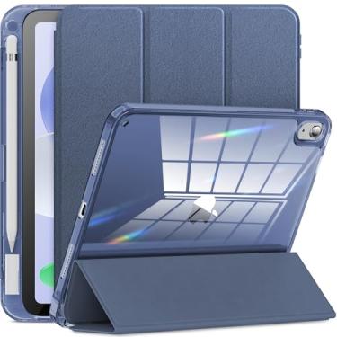 Imagem de INFILAND Capa compatível com iPad A16 11ª geração 2025, iPad 10ª geração 2022, capa protetora fina transparente com suporte para Apple Pencil e adaptador de carregamento (azul escuro)
