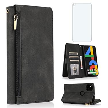 Imagem de Asuwish Capa carteira compatível com Google Pixel 4a 4G, protetor de tela de vidro temperado e capa flip de couro com zíper, suporte para cartão, acessórios para celular Pixel4a Pixle a4 5.8 2020
