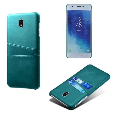 Imagem de Capas Compatível com Samsung Galaxy J7 2018,Caso de couro PU-Tampa de telefone a prova de choque com 2 slots de cartão,Proteção anti-impressão digital e anti-gota-Green