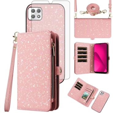 Imagem de Asuwish Capa de telefone para T-Mobile Revvl 7 5G Carteira com zíper magnético destacável com protetor de tela e compartimento para cartão com glitter, suporte para celular Tmobile Revvl7 T Mobile