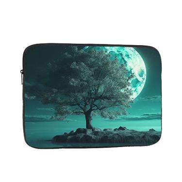 Imagem de Capa para laptop azul-petróleo árvore ao luar capa para laptop bolsa à prova de choque capa protetora para notebook capa para laptop 17 polegadas