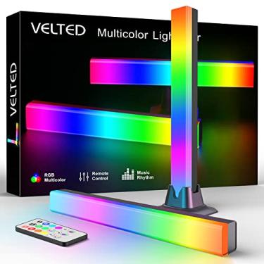 Imagem de velted Barra de luz RGB, barras de luzes LED IC RGB de sincronização de música, iluminação ambiente alimentada por USB, luz de fundo de TV para jogos que muda de cor com controle remoto, 8 modos dinâmicos para mesa de monitor de sala de computador
