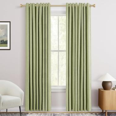Imagem de Cortinas blackout verde-sálvia 244 cm de comprimento para quarto com ilhós cortina de veludo chenille bloqueio de luz isolamento térmico rústico texturizado casa de fazenda sala de estar cortinas