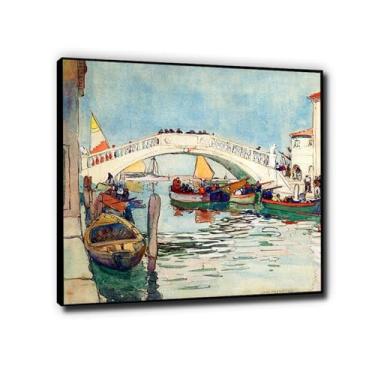 Imagem de Jane Peterson: "Ponte Branca, Veneza". Reprodução de arte de parede em tela de pintura famosa. Pronto para pendurar quadros de parede modernos para sala de estar 80 x 80 cm moldura preta