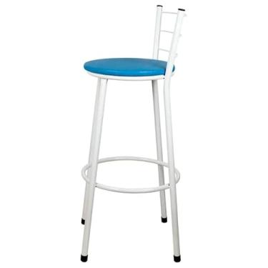 Imagem de Banqueta Alta Para Cozinha Branca Epoxi Assento Azul