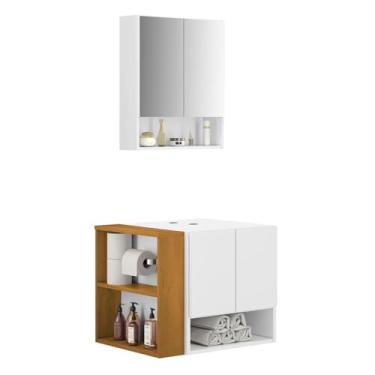Imagem de Gabinete Armario Troia Banheiro Com Espelheira e Papeleira Branco/naturale
