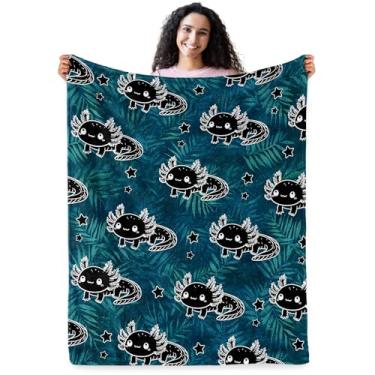 Imagem de Cobertor Axolotl, presentes Axolotl, brinquedos para crianças, cobertor macio salamandra, azul marinho para decoração de quarto de meninos, cobertores aconchegantes presentes de Natal e aniversário