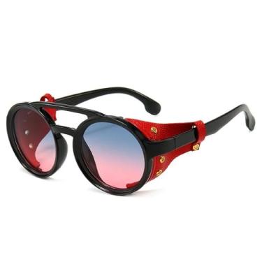 Imagem de Óculos de sol steampunk masculino de couro redondo, visão noturna, óculos de sol vintage punk para caminhada, óculos de dirigir, UV400, vermelho, HFA, 001