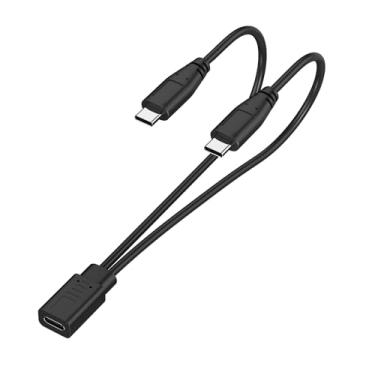 Imagem de Cabo de carregamento divisor USB C 2 em 1, USB-C fêmea para 2 tipo-C macho, cabo de carregamento 1 em 2 saídas, fio de carregador curto de 30 cm