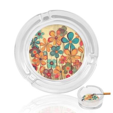 Imagem de Cinzeiro de vidro de cristal de flores estilo vintage, cinzeiro redondo para fumar de vidro resistente, portátil, decorativo, moderno, para uso em casa, escritório, interior, exterior, pátio