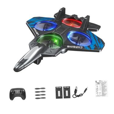 Imagem de YIJU Avião de controle remoto de espuma para crianças e adultos, flip 360°, anti-queda, à prova d'água, 6 canais, EVA, jato de com luz, Bateria Azul Duas