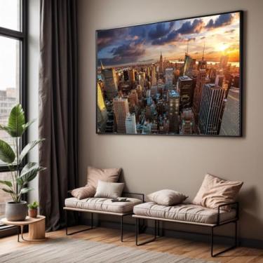 Imagem de Quadro com Moldura Sala Quarto Nova York Tarde Cidade Decorativo Horizontal Grande Hall