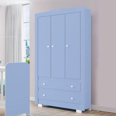 Imagem de Guarda-Roupas Infantil Happy 100% MDF Tuboarte 3 Portas 2 Gavetas, Azu
