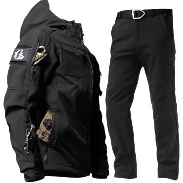 Imagem de Jaqueta Masculina Com Capuz De Inverno Conjuntos De Calças De Lã Tático Militar Ao Ar Livre Caça Com Vários Bolsos, Black Sets, M