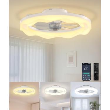 Imagem de Ventiladores de teto com luzes e controle remoto, ventilador de teto baixo de 50 cm, ventilador de LED regulável 3000K-6500K, controle de aplicativo, 6 velocidades de vento, candelabro moderno branco