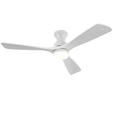 Imagem de XBIBI Ventilador de teto de perfil baixo de 132 cm com luz e controle remoto, regulável, silencioso 6 velocidades motor CC ventilador de teto de montagem embutida, ventiladores de teto Hugger com