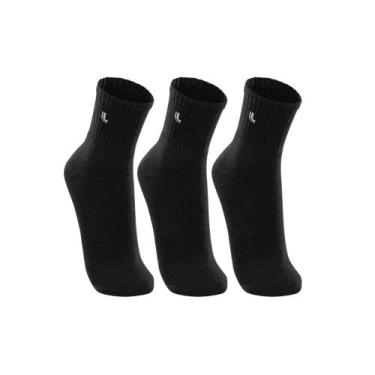 Imagem de Kit 3 Pares Meia Lupo Sport Cano Médio Unissex Atoalhada, Preto, Preto