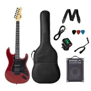 Imagem de Kit Guitarra Strato Tagima SixSmart Candy Apple - Com Efeito + Caixa