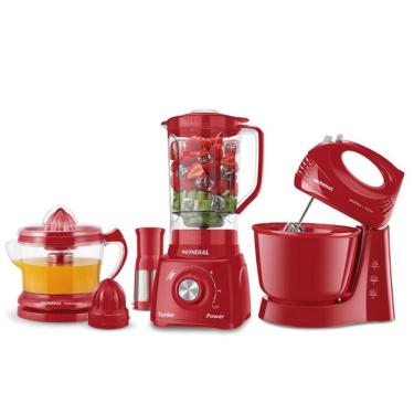 Imagem de Conjunto Especial Mondial Kt-105-r (espremedor Premium + Batedeira Prática + Liquidificador Turbo Power) Vermelho 220v