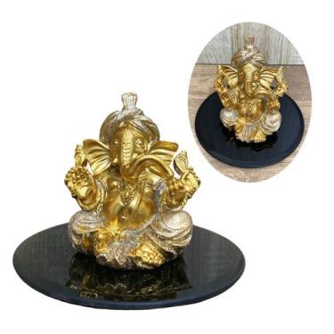 Imagem de Kit Ganesha Deus Sorte Sabedoria Resina + Bandeja Preto Luxo - Mundo C