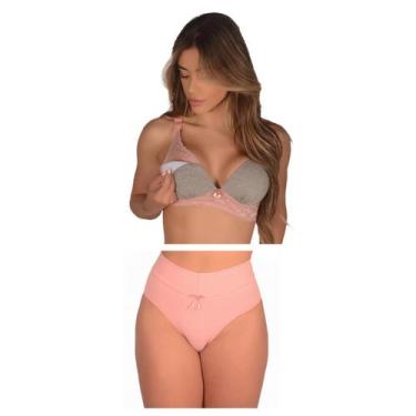 Imagem de Kit Conjunto (Sutiã de Amamentação com Bojo + Calcinha Cós Alto Pós Pa
