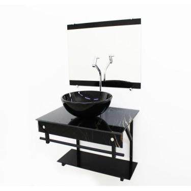 Imagem de Kit Gabinete 60Cm Cuba Redonda Mármore Preto + Torneira - Cubas E Gabi