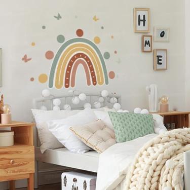Imagem de Adesivo Parede Infantil Arco-Íris 09 Tons Terrosos Estrelas Corações Quarto Bebê Decoração Infantil