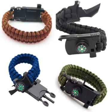 Imagem de Pulseira Paracord Tática Kit Sobrevivencia Camping Trilha Faca Pederneira Bússola Corda Adaga E Apito Pulseira De Sobrevivência Multiuso Para Camping E Trilha - Cores Aleatórias