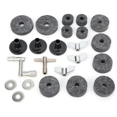Imagem de Kit de petadela de tambor munefe, címbal de tambor Felt Pad, acessório de pratos com as porcas da asa de base Acessórios de percussão para a maioria dos kits de bateria (23pcs) (Cinza)
