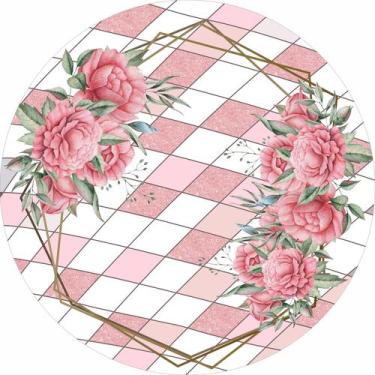 Imagem de Painel de Tecido Sublimado Redondo Flores Escandinavo Aros Dourados e 