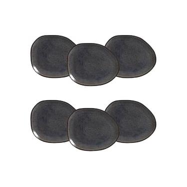 Imagem de Conjunto de Pratos Rasos Ovais Porto Brasil Orgânico Titanium Azul Escuro 31cm - 6 Peças