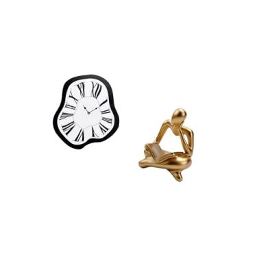 Imagem de IEUDNS Relógio de Fusão Abstrato Criativo, Estátua de Pensador Distorcida, Decoração para Sala de Estar, Prateleira de Escritório, Mesa de Escritório, Loja