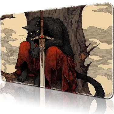 Imagem de April Space Playmat Jogo de tabuleiro MTG Duel Playmat Trading Card 61 x 35,5 cm Bordas costuradas compatíveis com TCG CCG RPG OCG com zonas de cartão + incluindo sacos de armazenamento (espadachim de