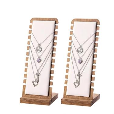 Imagem de SWTOOL 2 peças, cor de nogueira, colar de joias de bambu, suporte de exibição com tapete macio de couro branco, pingente, suporte de exibição de mesa para shows de vendas em casa