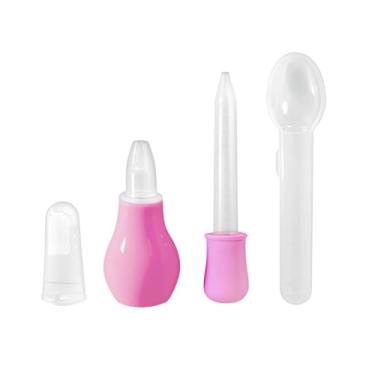 Imagem de Kit De Cuidados Do Bebê 4 Peças Com Sugador Nasal + Escova Dental de Dedo+Colher Medidora+Conta Gotas