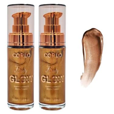 Imagem de Iluminador líquido Corlo Body Shimmer à prova d'água com brilho corporal de longa duração, brilho de bronze hidratante para rosto e corpo (bronze brilhante, 2 peças)
