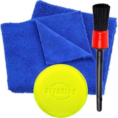Imagem de Kit Pincel Detalhamento Automotiva Toalha Automotiva 40x60cm 400gsm Azul e Aplicador de Espuma Karbox
