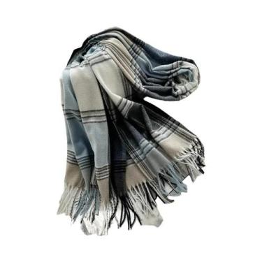 Imagem de Cachecol Xadrez Grosso De Caxemira Feminino, Xale Quente Com Borlas, A