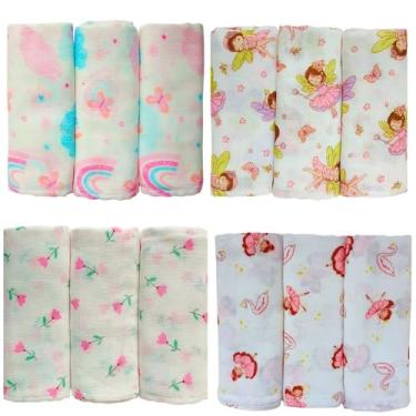 Imagem de Fralda Pano de Ombro Bebe Com Bainha 100% algodão Enxoval Maternidade (Kit 6 Menina Sortido)