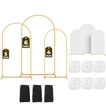 Imagem de Eco Joy Pacote com 3 (1,5 e 1,5 m e 1,5 m | Arco de pano de fundo de metal, suporte de balão, sacos de água e armazenamento | festa, show de noiva, aniversário, decorações de chá de bebê (capa branca)