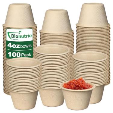 Imagem de Bionutrio Tigelas de papel pequenas de 113 g, pacote com 100 tigelas compostáveis de fibra de bagaço