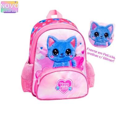 Imagem de Mochila De Costas Gato Pelúcia Orelhas Glitter Infantil Escolar 2026 -