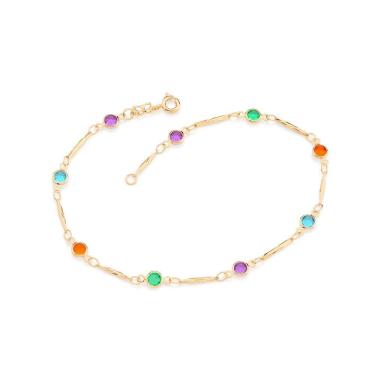 Imagem de Tornozeleira Rommanel Ouro 18k c/ Cristais Redondos 4,0mm - 25cm