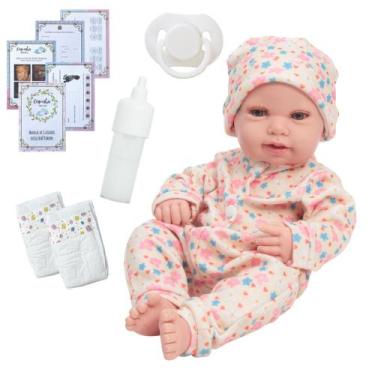 Imagem de Boneca Reborn De Silicone Pode Molhar Pijama Florido Fofo - Cegonha Re