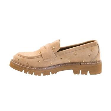 Imagem de Corkys Footwear Mocassim feminino Hey Girl com salto de 3,8 cm, cabedal cravejado e palmilhas macias de EVA para conforto chique e estilo moderno, Camurça sintética areia, 41
