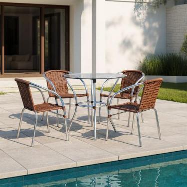 Imagem de Conjunto Pool Mesa e 4 Cadeiras Alumínio Fibra Área Gourmet Acesse Móv