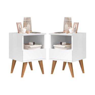 Imagem de Conjunto 2 mesas de cabeceira 1 gaveta Pes Palito Taurus branco - Comprar Moveis em Casa